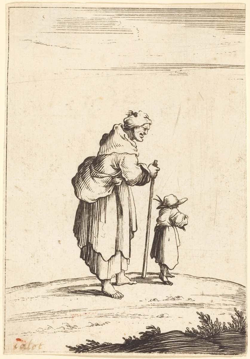 Beggar Woman and Child by Jacques Callot, print, 1600-1699