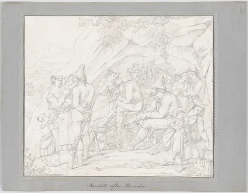 A Group of Roman Bandits with Their Families and Companions after a Robbery by Dietrich Wilhelm Lindau, drawing, 1824