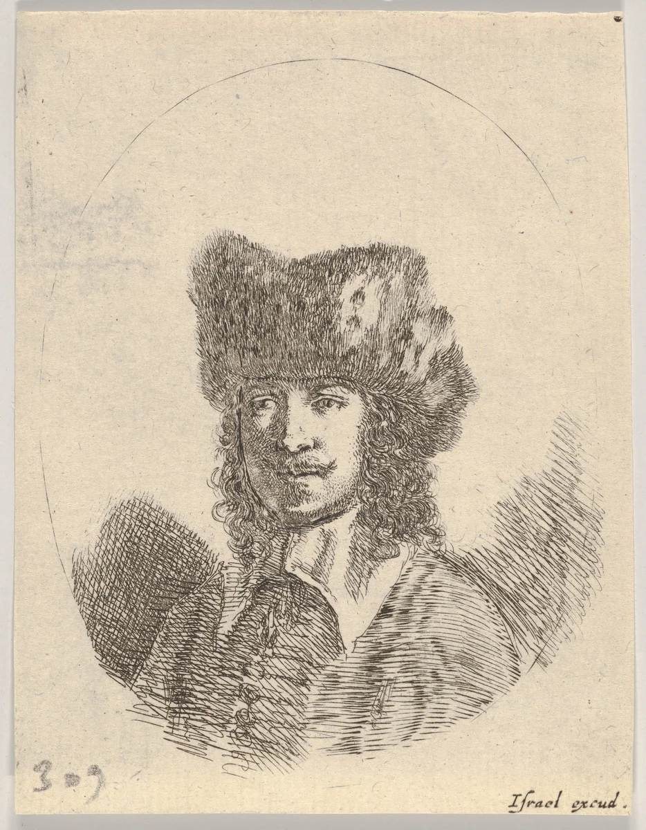 Plate 2: Head of a man with a moustache and fur cap facing left, from "Various heads and figures" (Diverses têtes et figures) by Stefano della Bella, print, 1650