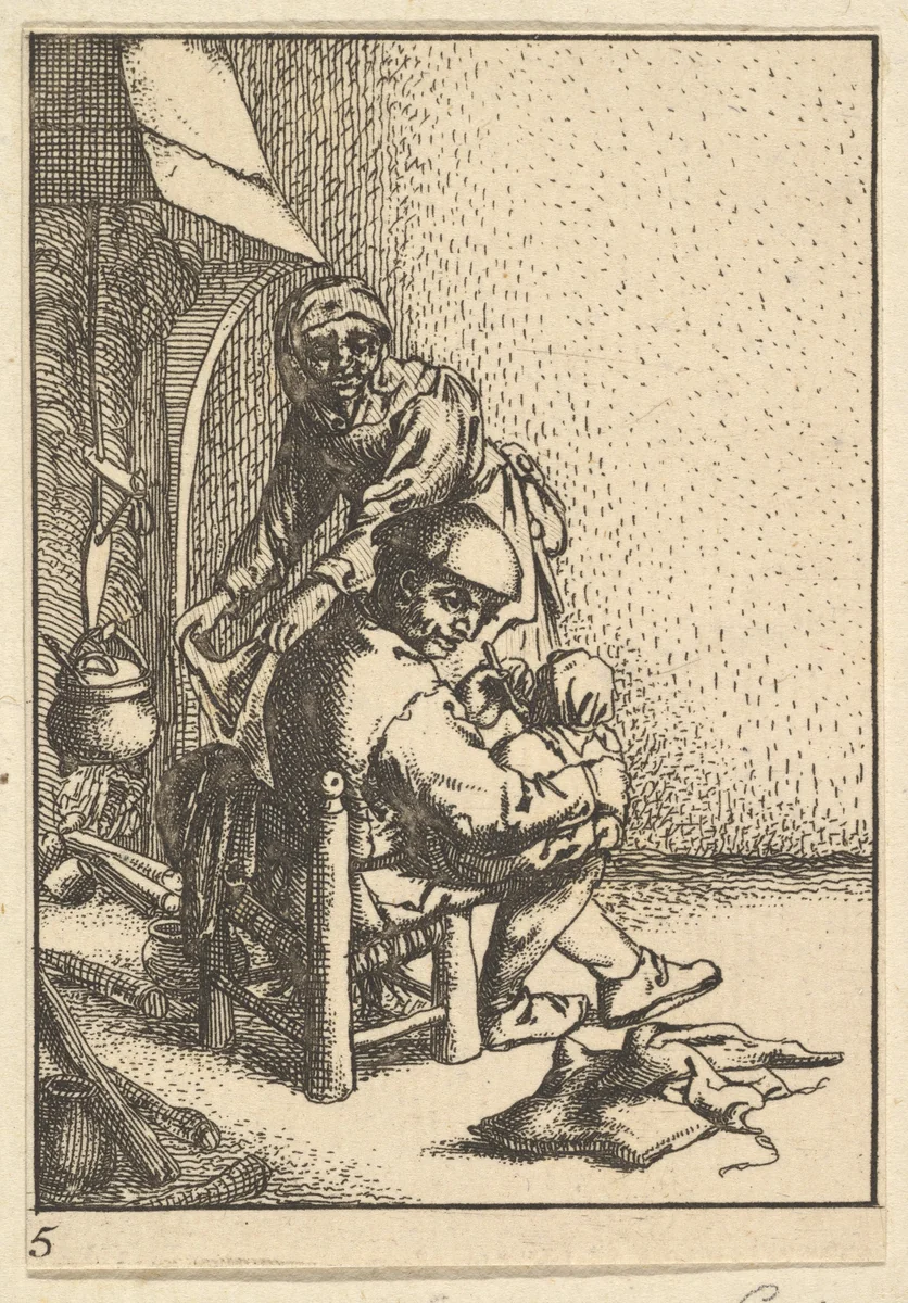 Father Feeding his Child by Adriaen van Ostade, print, 1610-1685