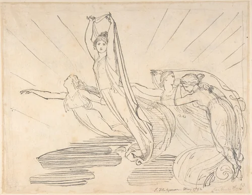 Morning: Pope's Odyssey, Book 12 (recto); Study for the final drawing (verso) by John Flaxman, drawing, 1792