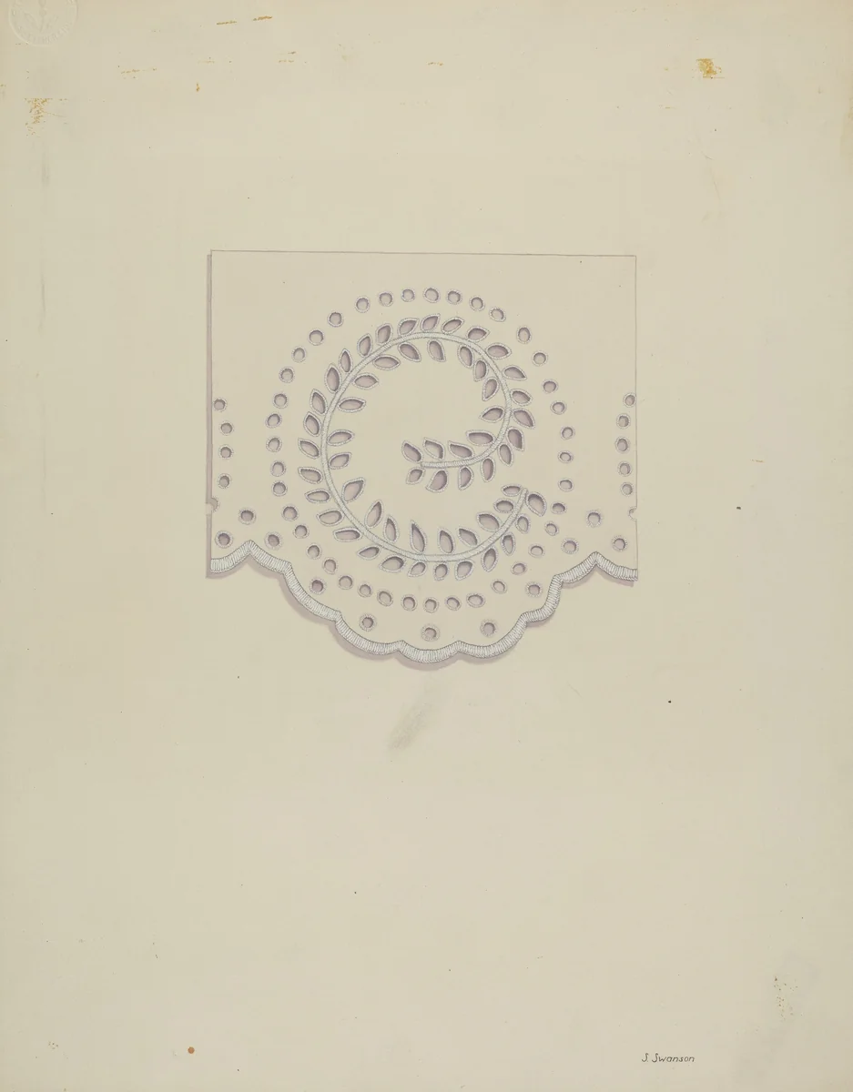 Eyelet Embroidery by Syrena Swanson, index of american design, 1940