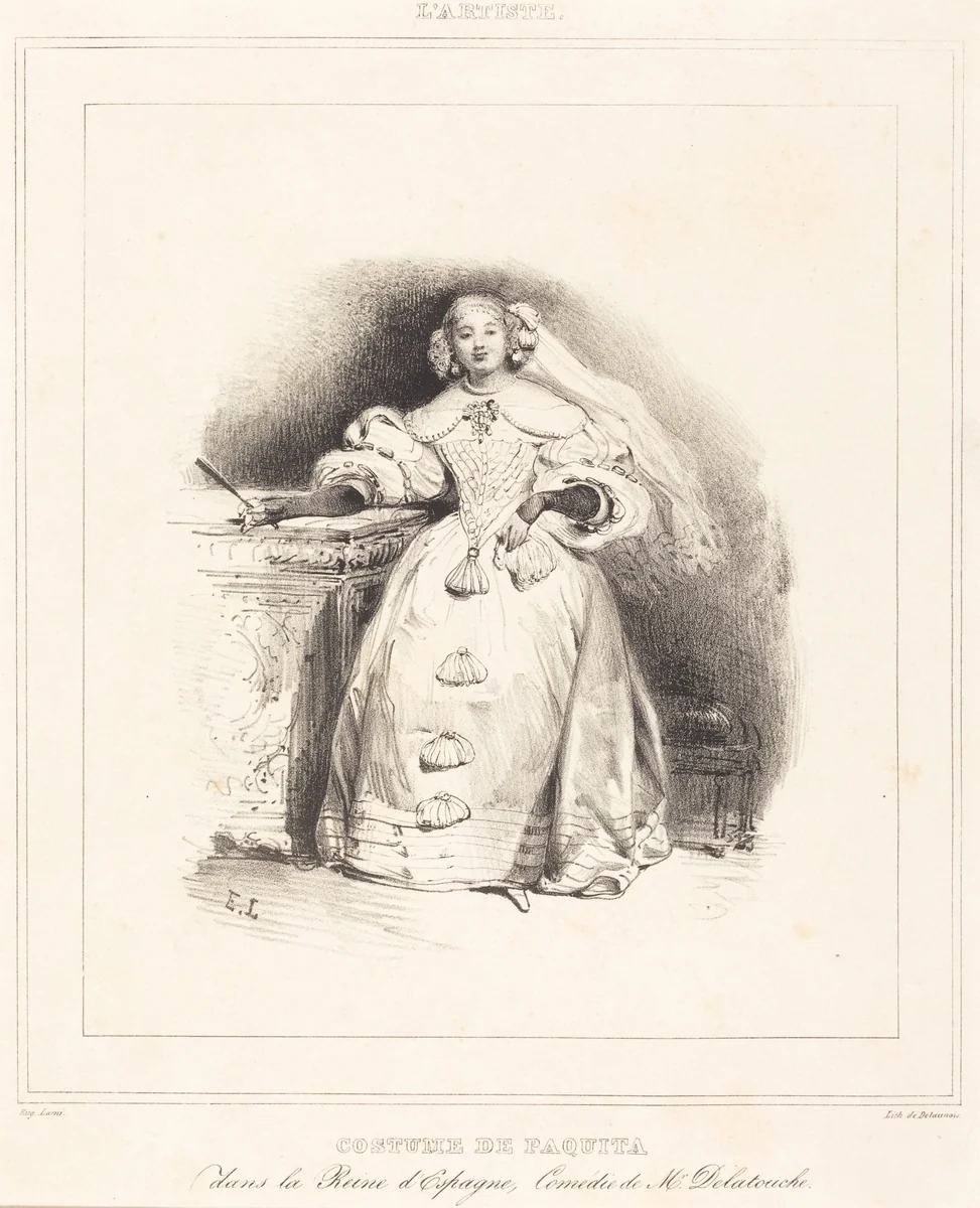 Costume de Paquita dans la Reine d'Espagne by Eugène Louis Lami, print, 1831