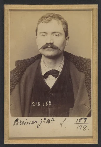 Breiner. Jean-Baptiste. 31 ans, né à Bar sur Aube (Aube). Mécanicien. Anarchiste. 5/3/94. by Alphonse Bertillon, photograph, 1894