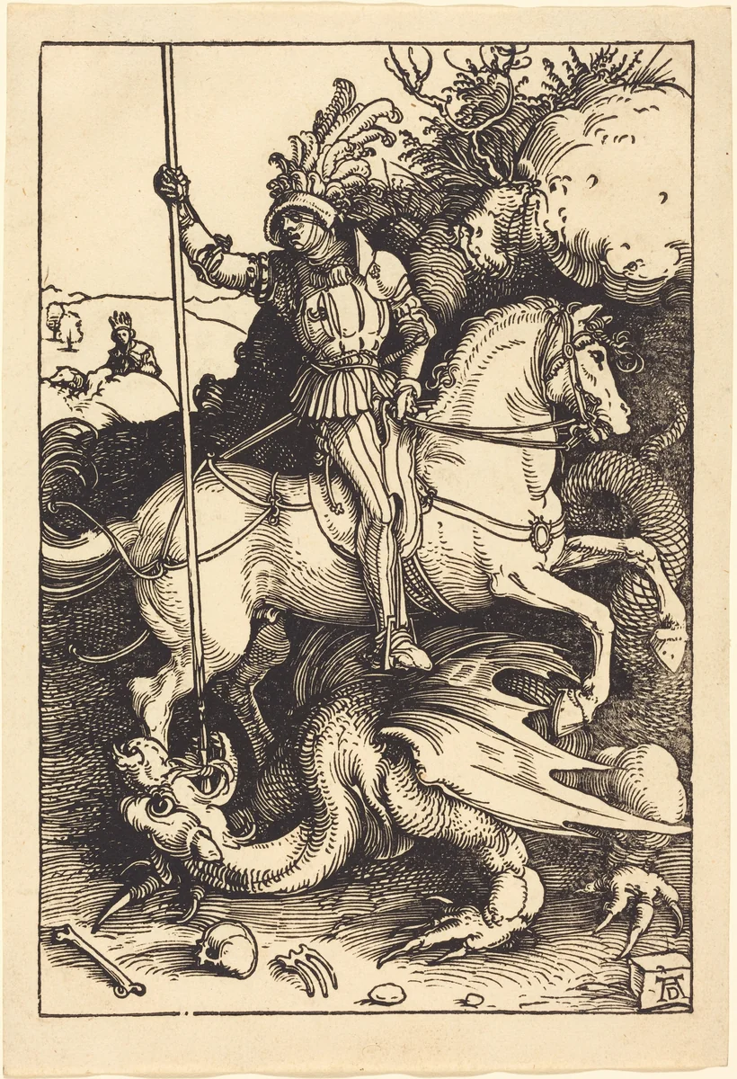 Saint George Killing the Dragon by Albrecht Dürer, print, 1501-1504