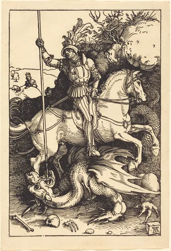 Saint George Killing the Dragon by Albrecht Dürer, print, 1501-1504