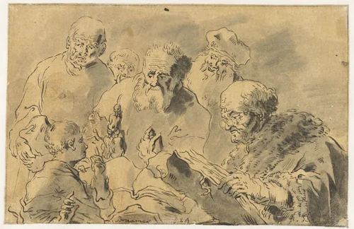 Christus en de schriftgeleerden by Leonaert Bramer, drawing, 1624