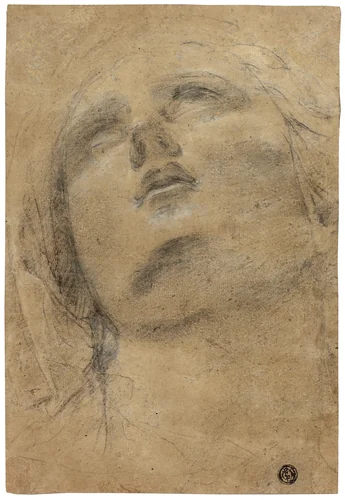 Head of the Virgin Looking Upwards by Jacopo Cavedone, drawing, 1610-1620