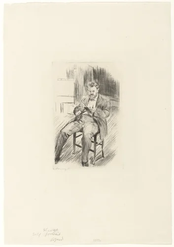 Self-Portrait,Etching in the Studio (Selbstbildnis, im Atelier radierend) by Max Slevogt, print, 1911
