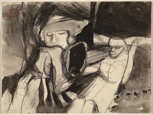 Untitled [two seated figures, one leaning forward] by Richard Diebenkorn, drawing, 1955-1967