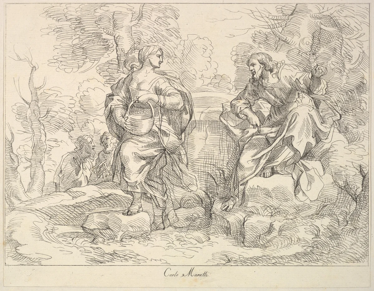 Christ appearing to Mary Magdalen(?) by Giuseppe Canale, print, 1740-1802