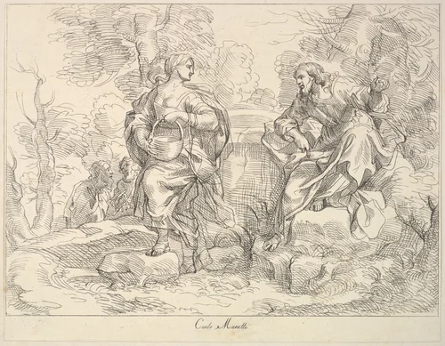 Christ appearing to Mary Magdalen(?) by Giuseppe Canale, print, 1740-1802