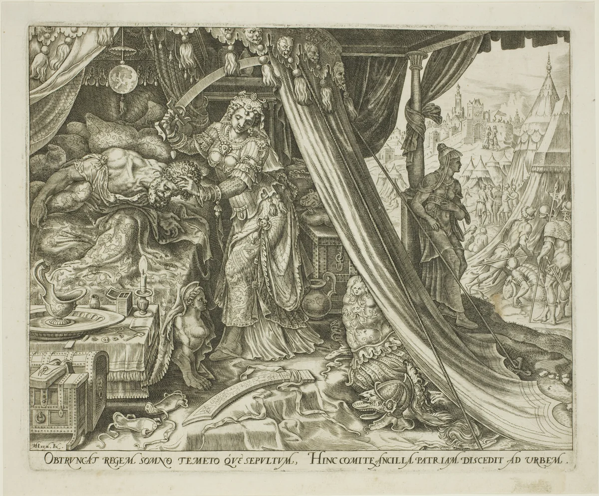 Judith Slaying Holofernes, plate six from The Story of Judith and Holofernes by Philip Galle, print, 1564