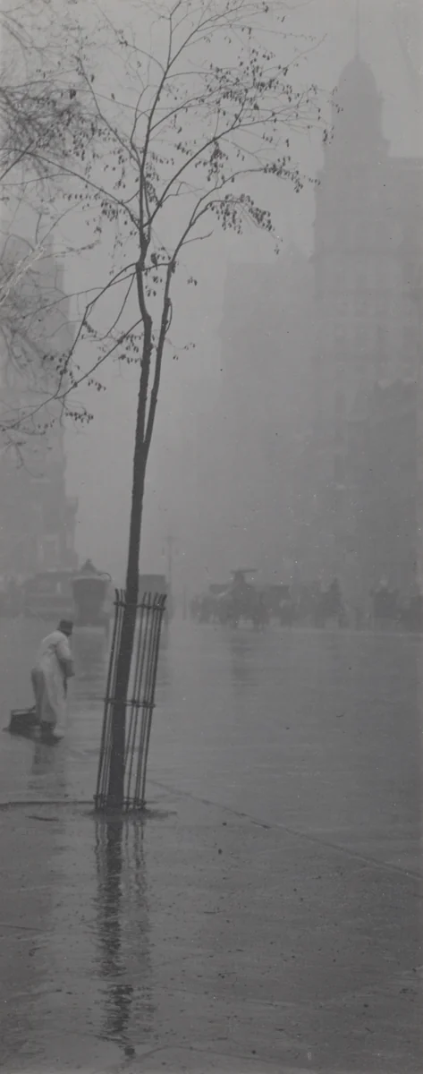 Street Sweeper and Little Tree by Alfred Stieglitz, photograph, 1900-1901
