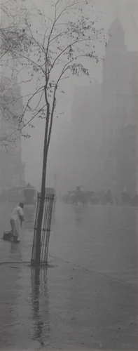 Street Sweeper and Little Tree by Alfred Stieglitz, photograph, 1900-1901