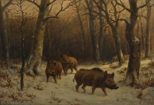 Wild Boars in the Snow by Rosa Bonheur, painting, 1872-1877