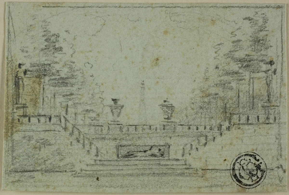 Staircase and Terrace in Formal Garden by Domenico Quaglio, drawing, 1807-1837