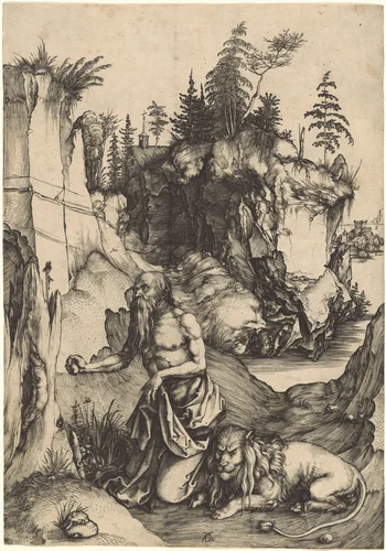 Saint Jerome Penitent in the Wilderness by Albrecht Dürer, print, 1491-1501