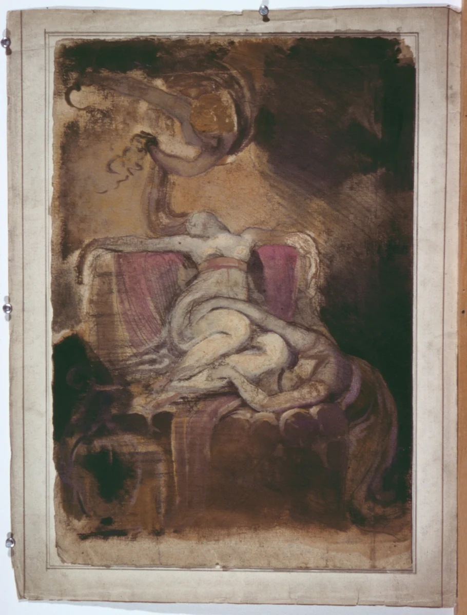 Sketch for 'Dido on the Funeral Pyre' (recto); Erotic Sketch of Man and Woman (verso) by Henry Fuseli, painting, 1771-1981