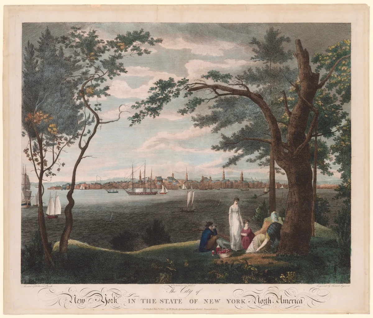 The City of New York, in the State of New York, North America [The Birch View with the Picnic Party] by Samuel Seymour, print, 1803