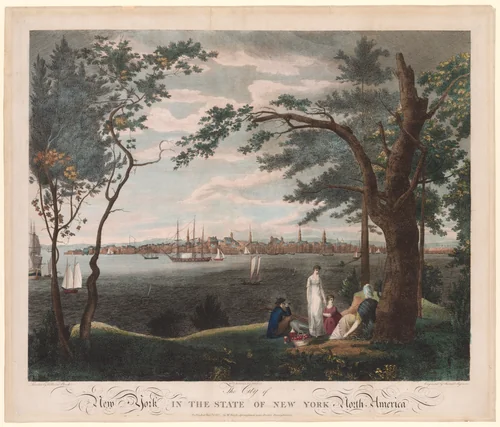The City of New York, in the State of New York, North America [The Birch View with the Picnic Party] by Samuel Seymour, print, 1803