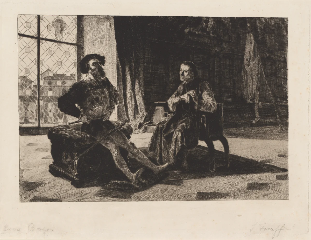 Cesare Borgia and Machiavelli by Federico Faruffini, print, 1866