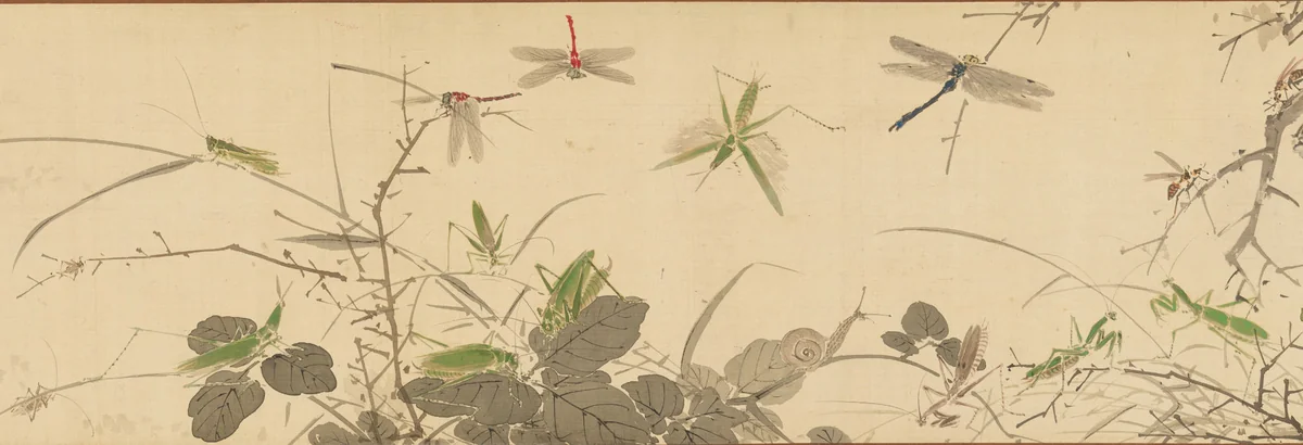 Insects and Grasses by Yamamoto Baiitsu (山本梅逸), painting, 1847