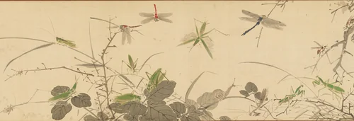 Insects and Grasses by Yamamoto Baiitsu (山本梅逸), painting, 1847