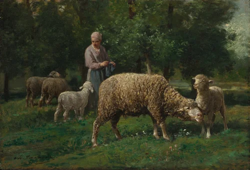 Shepherdess with Sheep by Charles-Émile Jacque, painting, 1871-1881