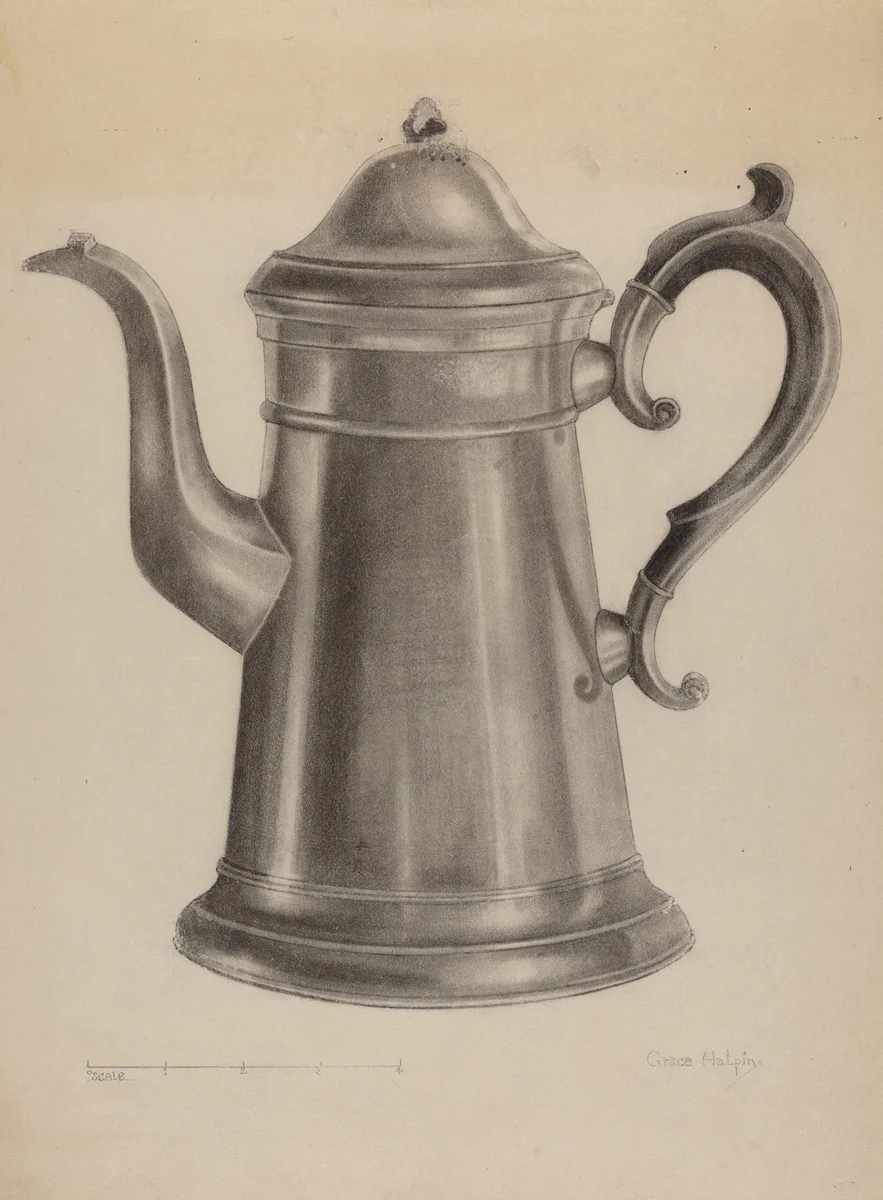 Pewter Coffee Pot by Grace Halpin, index of american design, 1935-1942