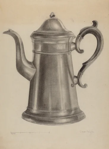 Pewter Coffee Pot by Grace Halpin, index of american design, 1935-1942