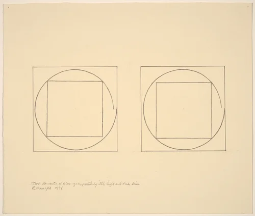 Two Variations on Blue-Gray Painting with Light and Dark Lines by Robert Mangold, drawing, 1974