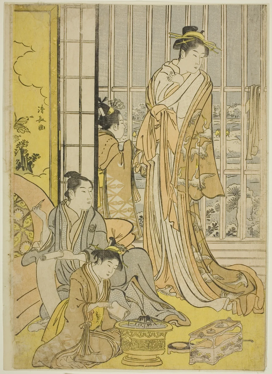 Snowy Morning in the Pleasure Quarters (Seiro yuki no ashita) by Torii Kiyonaga (鳥居清長), print, 1781-1791