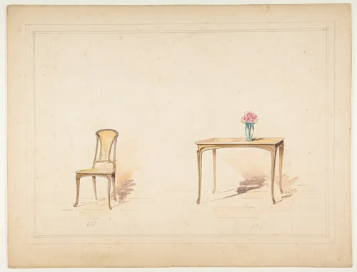Designs for an Art Nouveau Table and Chair by anonymous, drawing, 1800-1899
