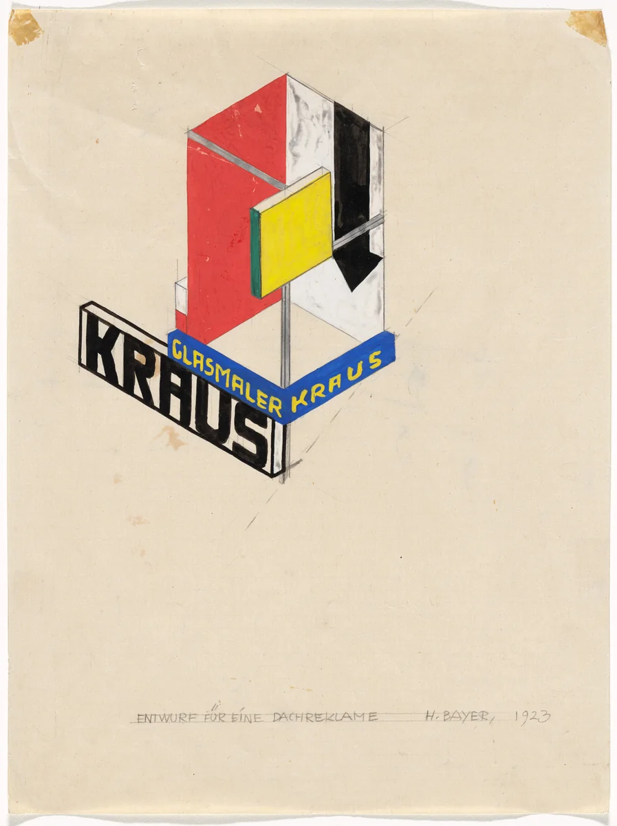 Roof Advertisement (Dachreklame). Promotional design for glass painter Ernst Kraus by Herbert Bayer, drawing, 1923