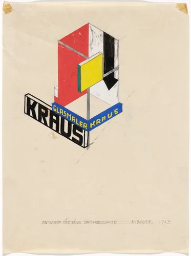 Roof Advertisement (Dachreklame). Promotional design for glass painter Ernst Kraus by Herbert Bayer, drawing, 1923