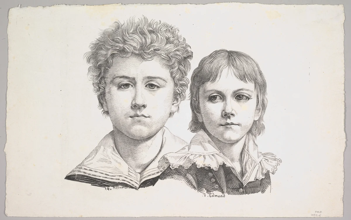 Portrait of the Rabe Children: Hermann, age 14 and Edmond, age 7 (recto); Proof before corrections of small faults in the images (verso) by Johann Gottfried Schadow, print, 1822
