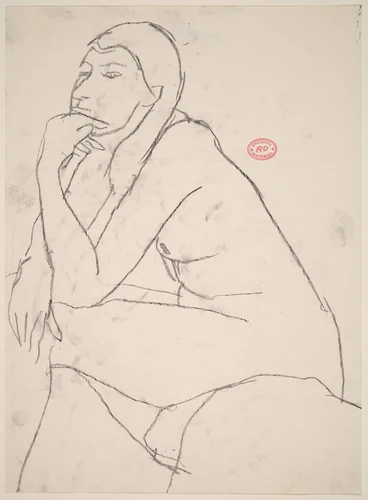 Untitled [seated female nude resting chin on left hand] by Richard Diebenkorn, drawing, 1955-1967