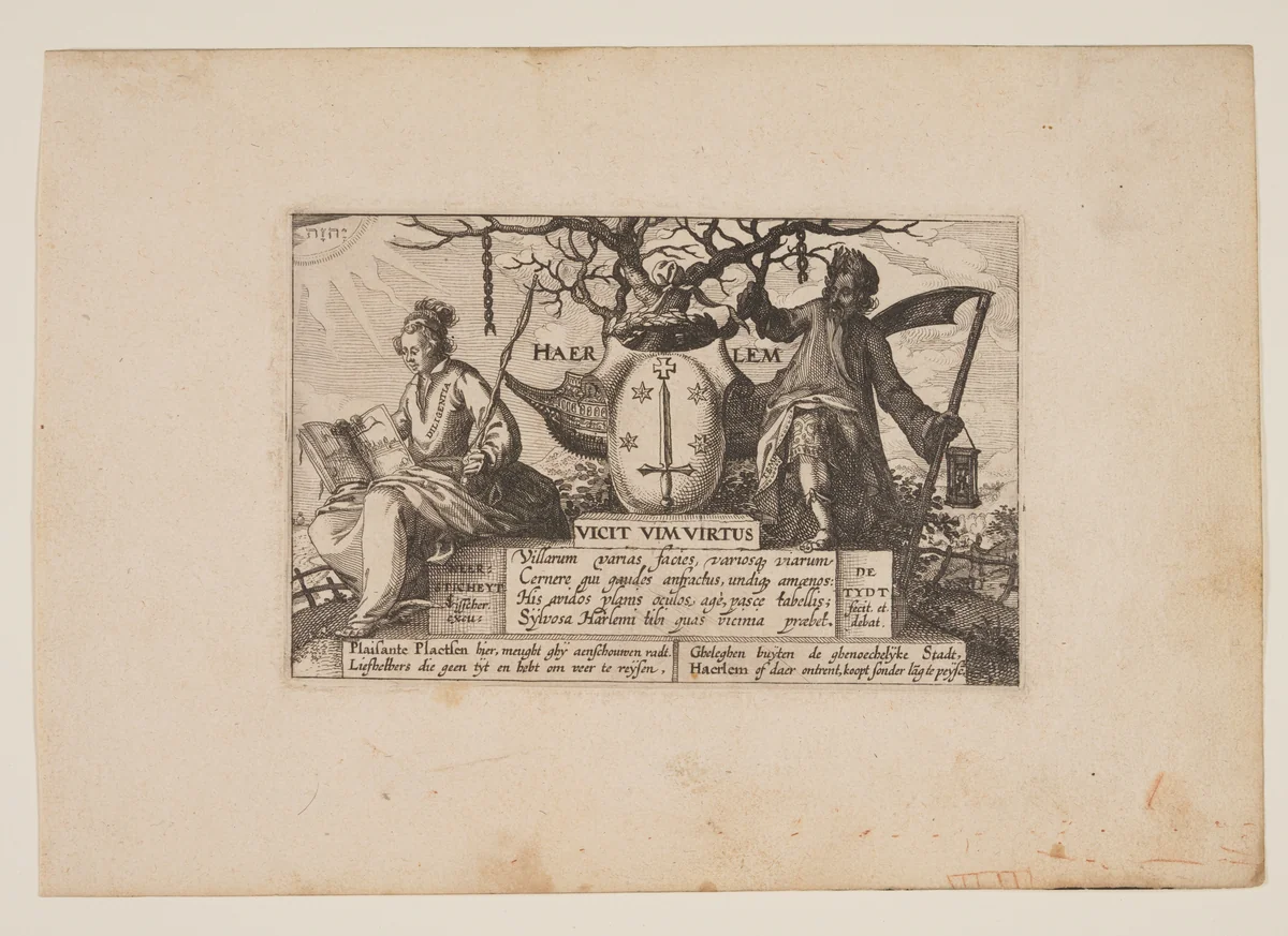 Title-plate, from Views in the Surroundings of Haarlem (Plaisante Plaetsen) by Claes Jansz Visscher, print, 1610-1620