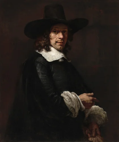 Portrait of a Gentleman with a Tall Hat and Gloves by Rembrandt van Rijn, painting, 1656-1658