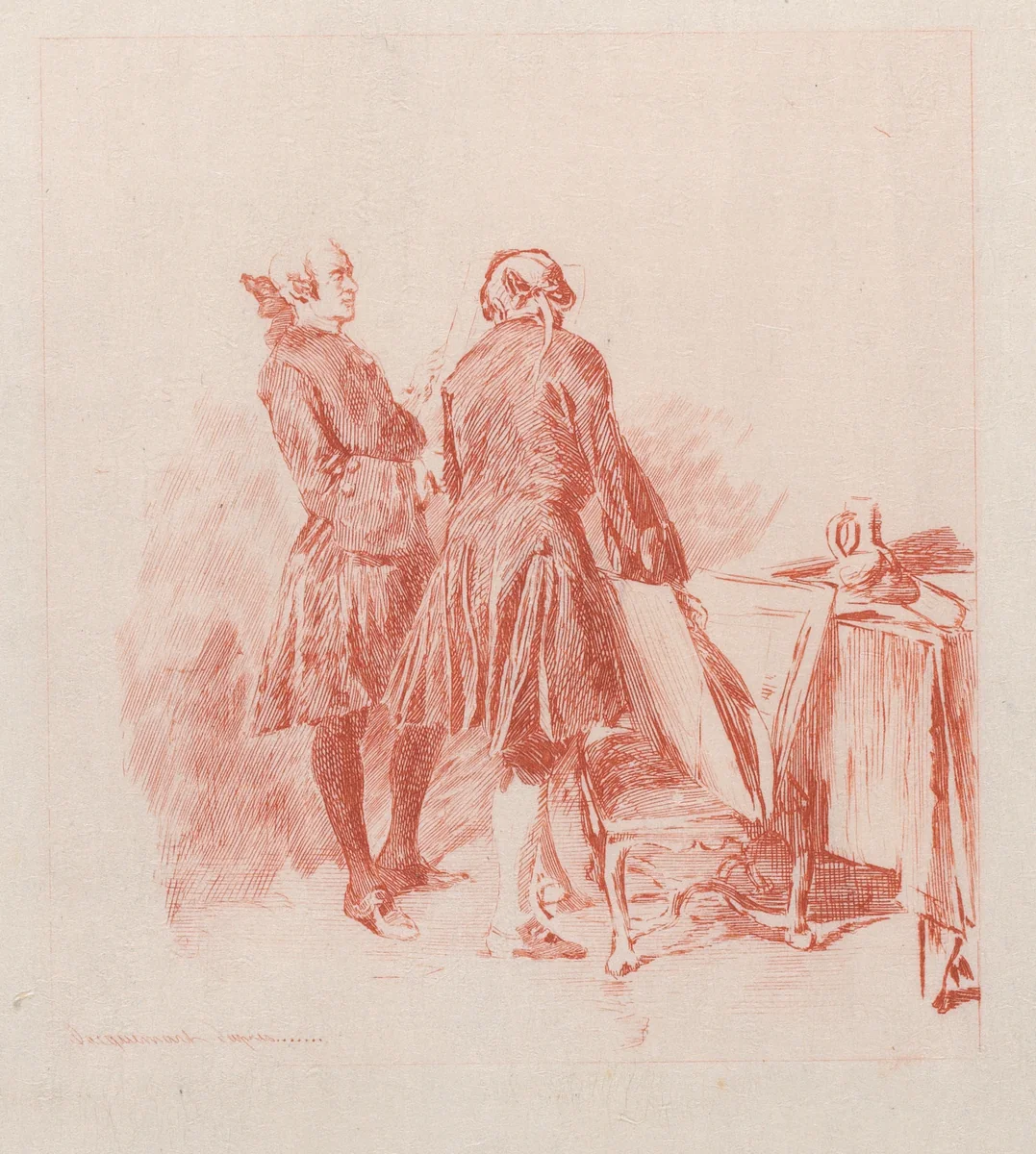 The Print Enthusiast, after a drawing by Meissonier by Jules Ferdinand Jacquemart, print, 1877