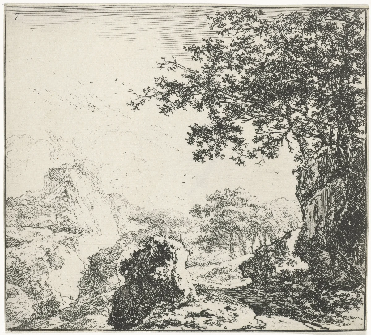 Berglandschap met een weg by Herman Naiwincx, print, 1633-1670