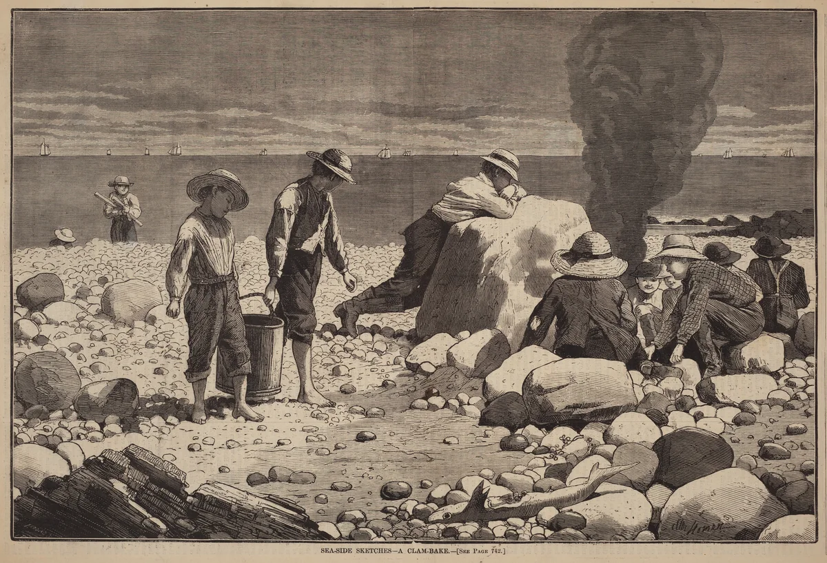 Sea-Side Sketches - A Clam-Bake by Winslow Homer, print, 1873