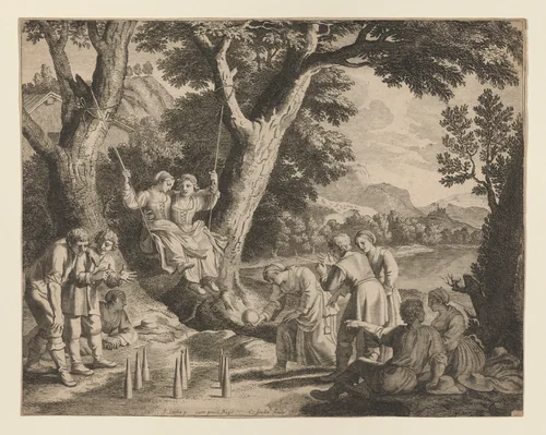 Le jeu de quilles et de l’escarpolette (A Game of Boule) by Claudine Bouzonnet-Stella, print, 1667