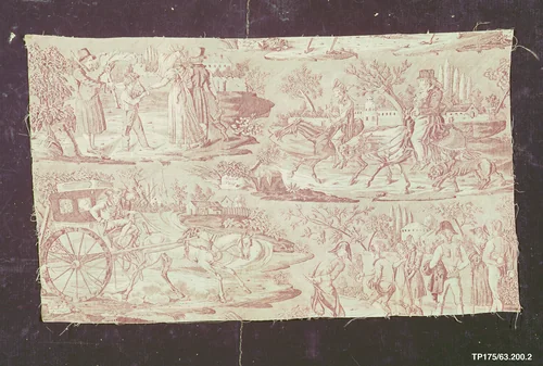 "La Route de Poissy" with other scenes by Ferdinand Favre et Cie, textile, 1815-1825