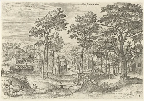 Gezicht op een slot in Laken by Hans Collaert, print, 1530-1580