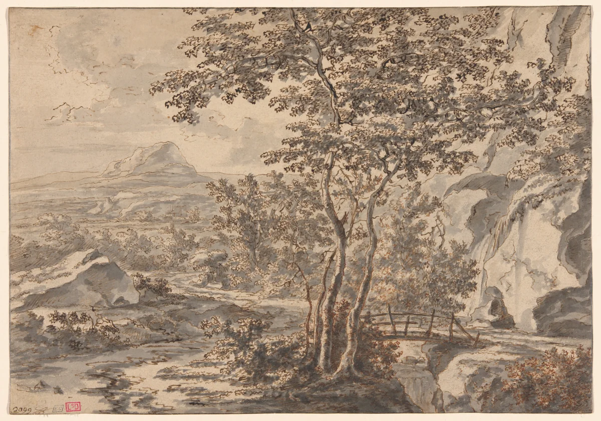 Italian Landscape with a Bridge by Jan Both, drawing, 1642-1652