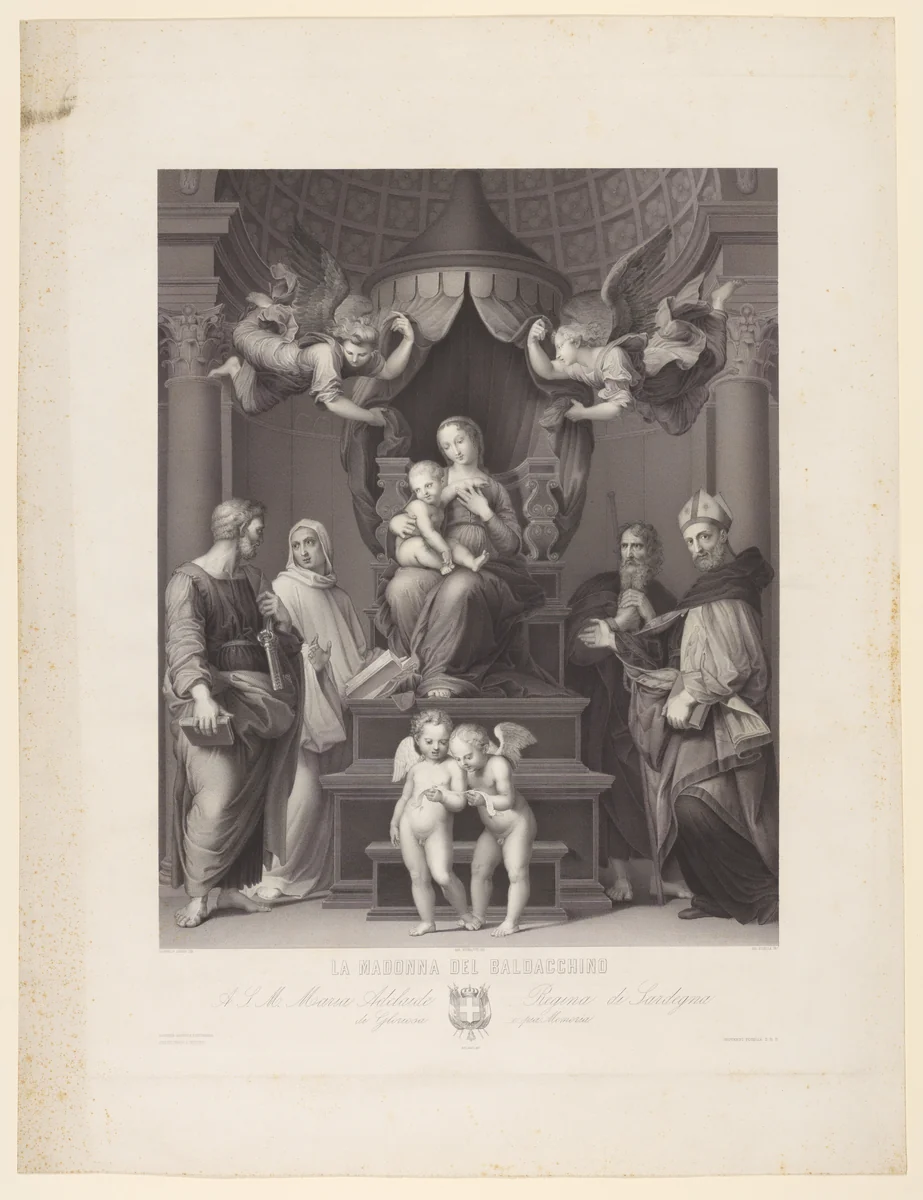 The Madonna and Child enthroned, surrounded by Saints Bernard, Peter, James and Augustine by Giovanni Fosella, print, 1855-1865
