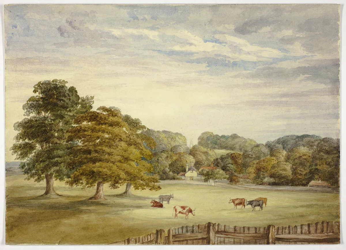 Six Cows Grazing before Country House by Elizabeth Murray, painting, 1835-1882