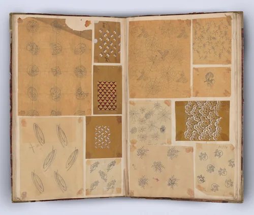 Scrapbook with Textile Patterns on Transfer Paper by anonymous, book, 1801-1900